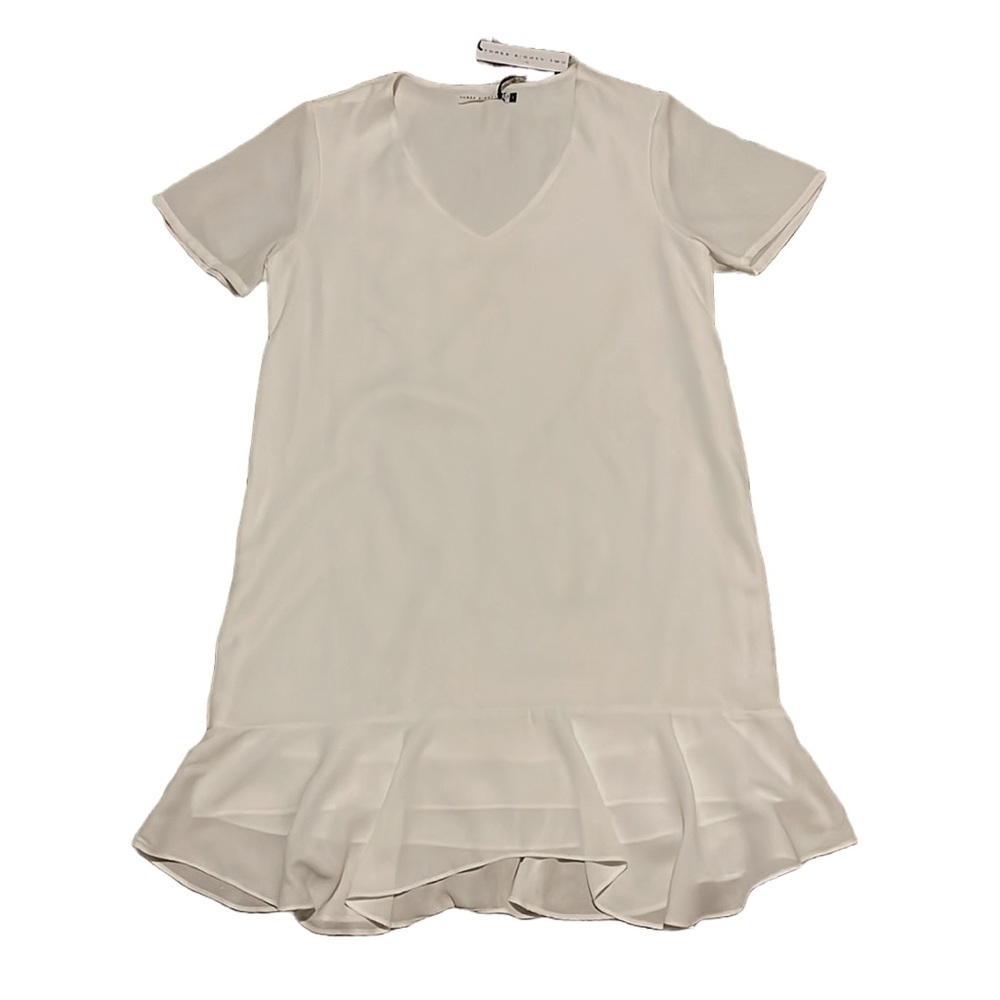Three Eighty Two Quinn Ruffle Tee Mini Short Sleeve Ivory Dress Bride Size S